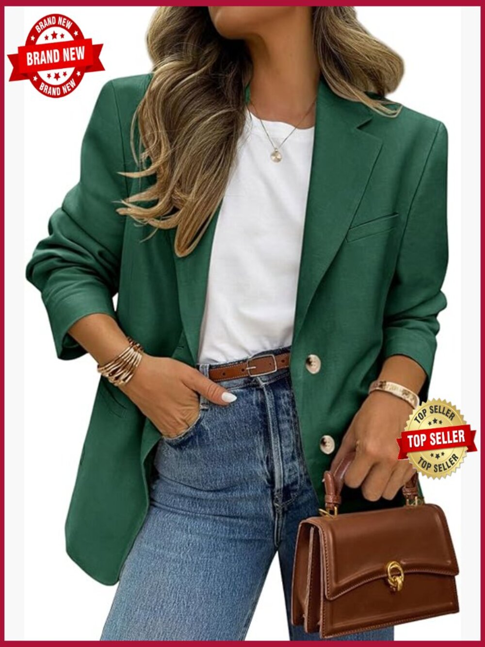 Women's Classic Notch Lapel Blazer Long Sleeve Button Front Suit Jacket with